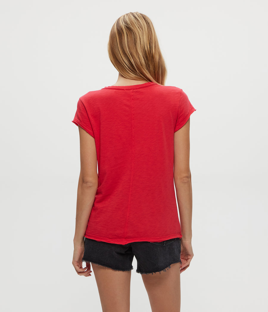 Baxter V-Neck Tee in Rumba Red Back View #RUMBA