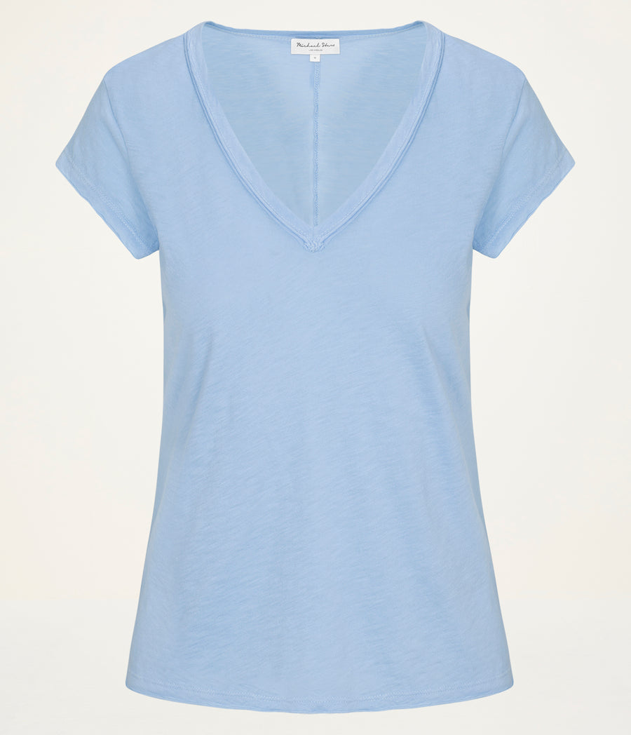 Baxter V-Neck Tee in SKY Blue Close up View #SKY