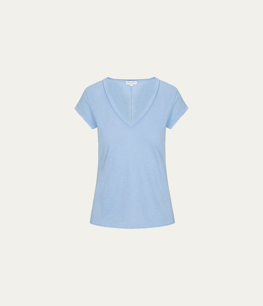 Baxter V-Neck Tee in SKY Blue Close up View #SKY