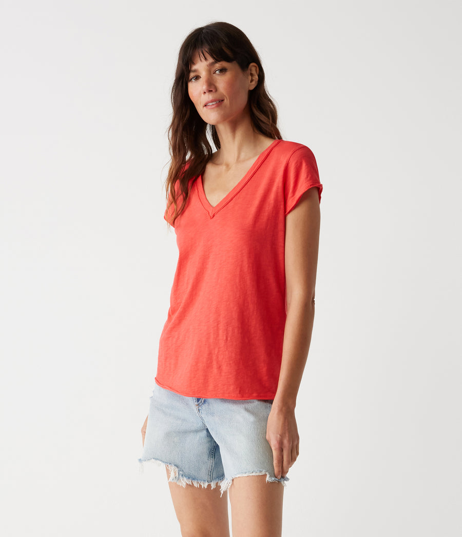 Baxter V-Neck Tee in Spritz Red Side View #SPRITZ