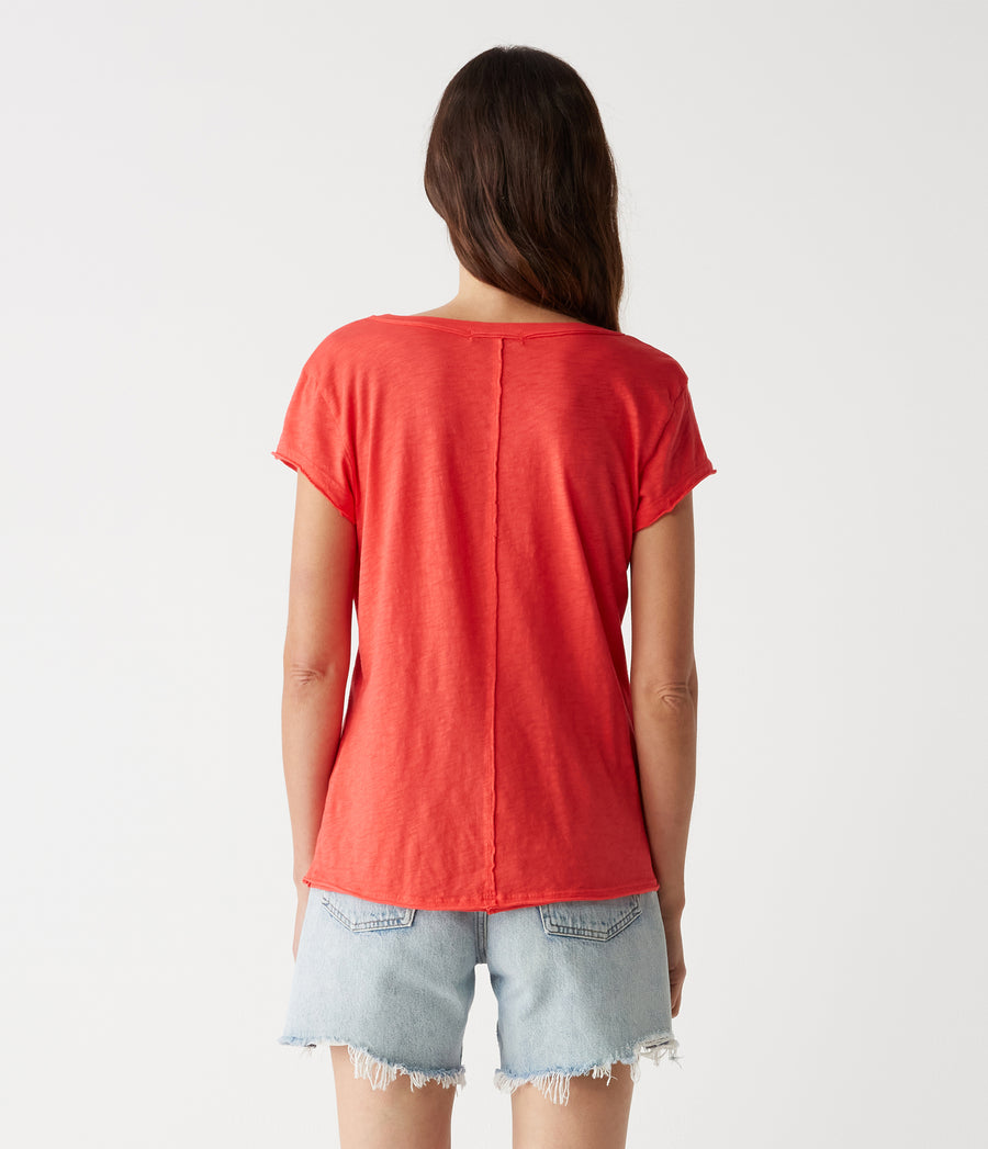 Baxter V-Neck Tee in Spritz Red Back View #SPRITZ