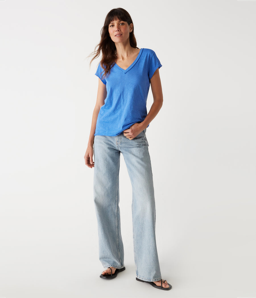 Baxter V-Neck Tee in Salt Water Blue Full Body View #SALT WATER