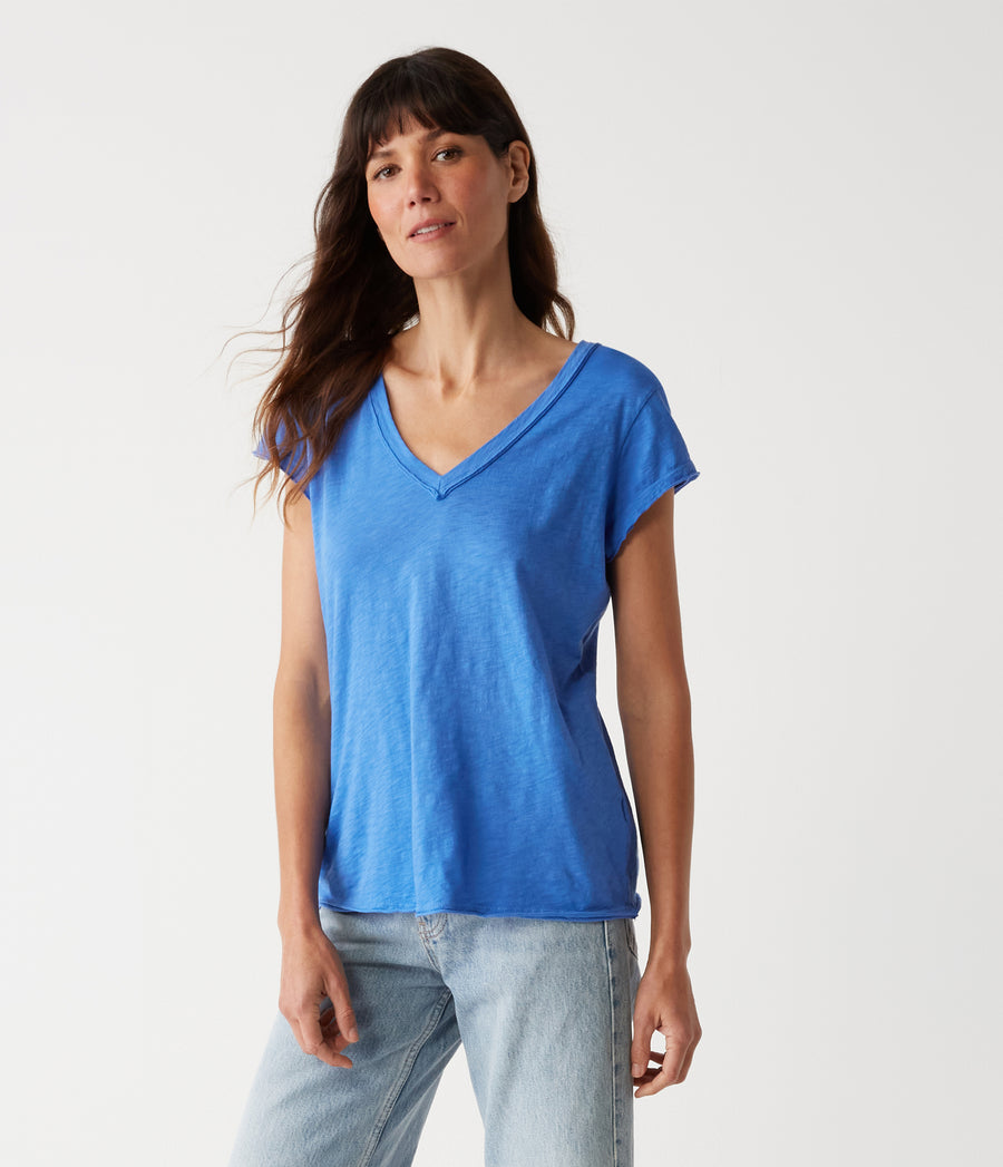 Baxter V-Neck Tee in Salt Water Blue Side View #SALT WATER