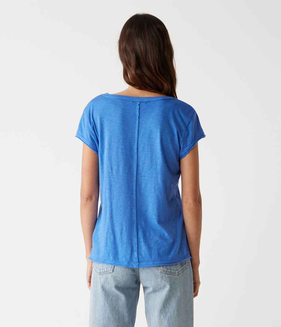Baxter V-Neck Tee in Salt Water Blue Back View #SALT WATER