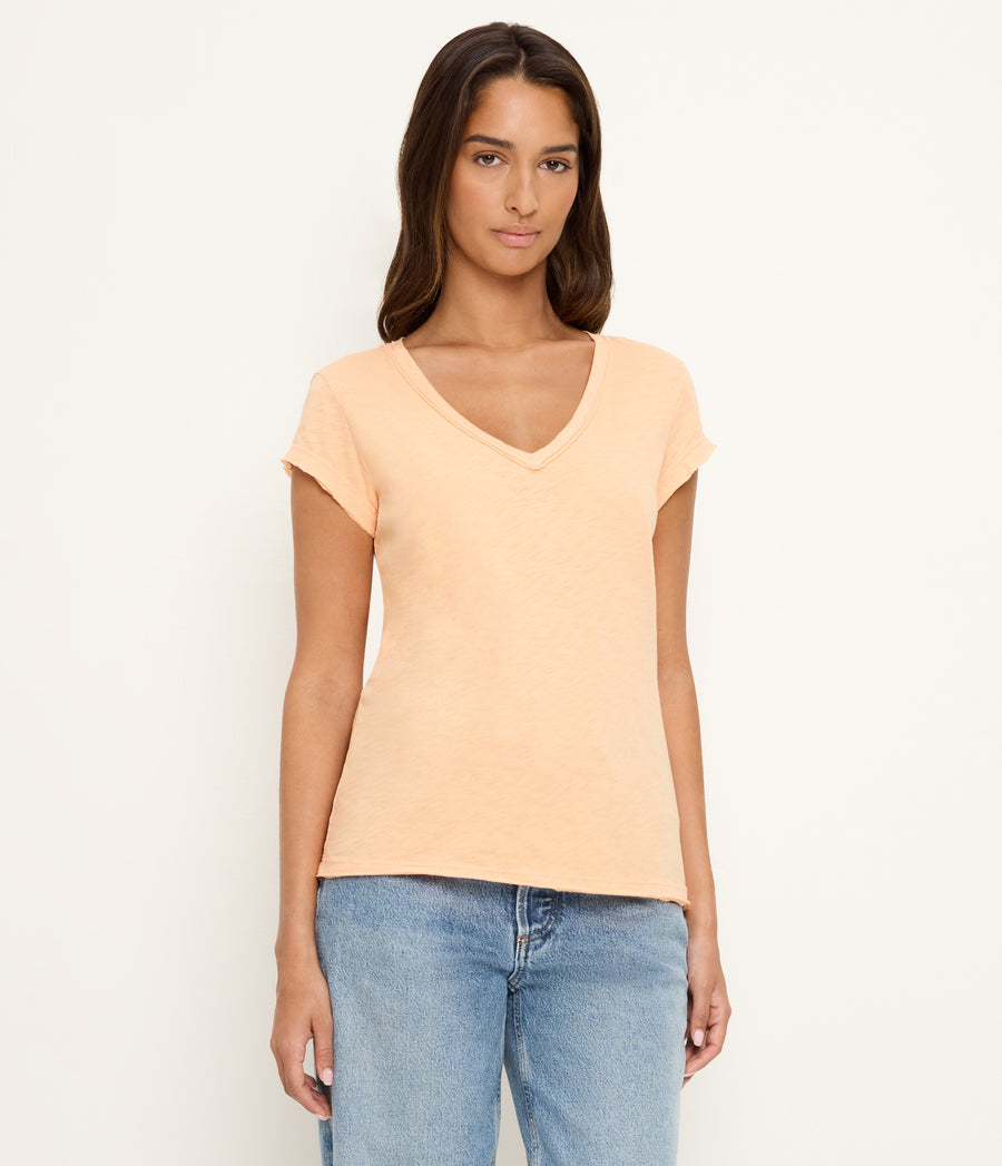 Baxter V-Neck Tee in Tangerine Orange Side View #TANGERINE