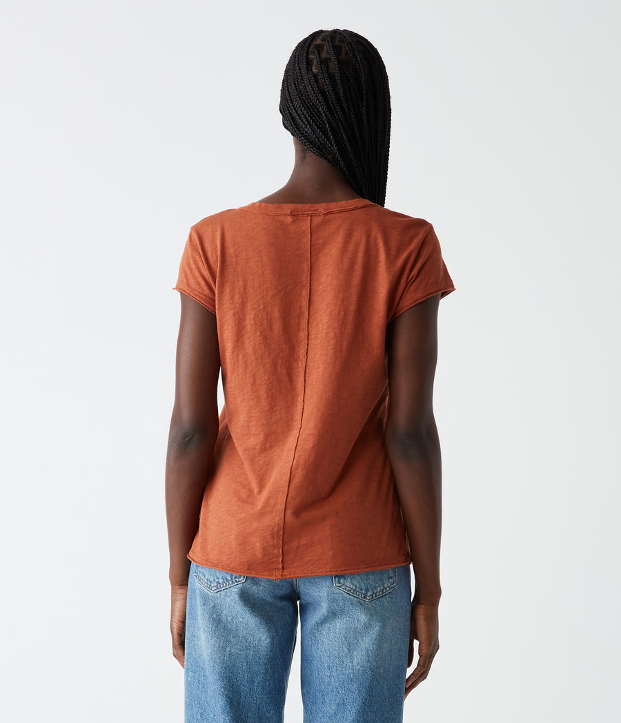 Baxter V-Neck Tee in Toffee Brown Back View #TOFFEE