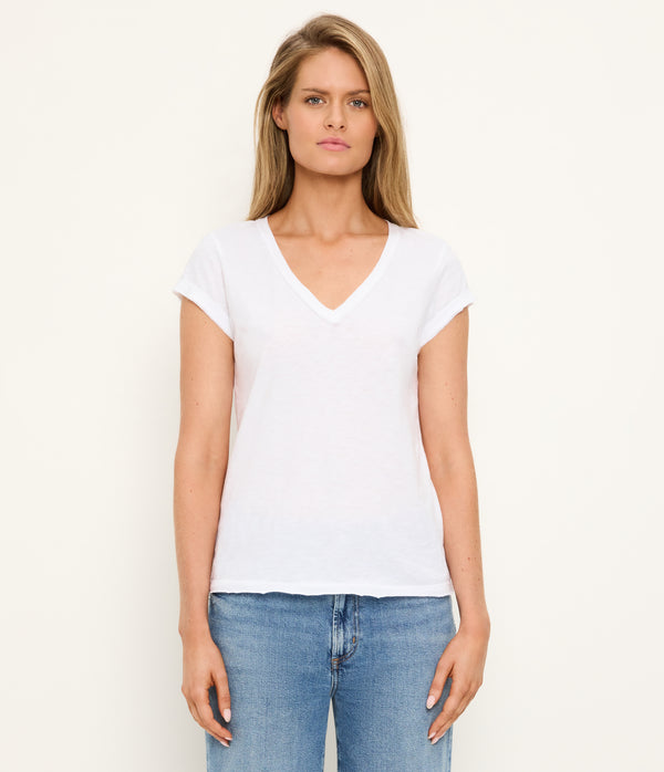 Baxter V-Neck Tee in White Full Body View #WHITE