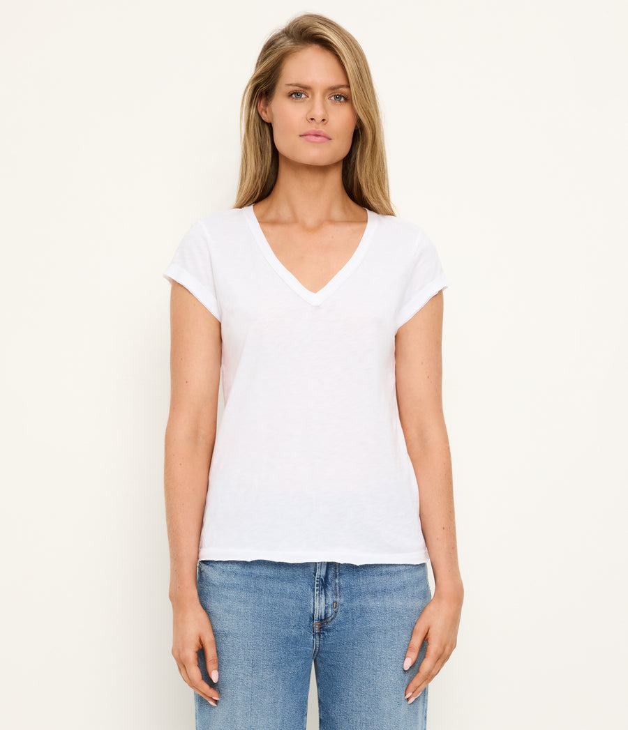 Baxter V-Neck Tee in White Full Body View #WHITE