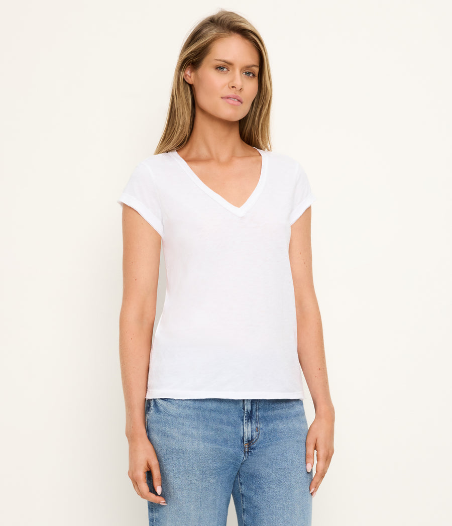 Baxter V-Neck Tee in White Side View #WHITE