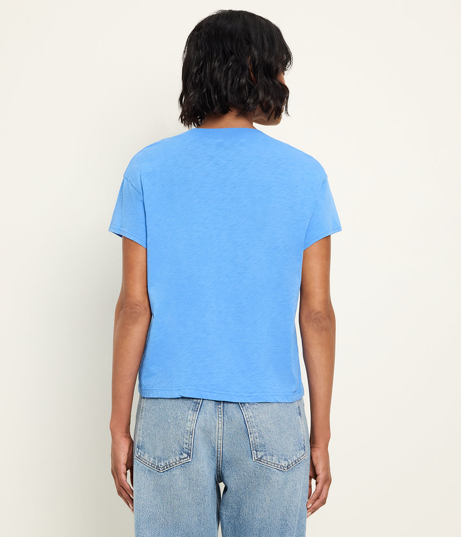 Harlan Cropped V-Neck Tee in BABY BLUE Blue Back View #BLUE RIBBON