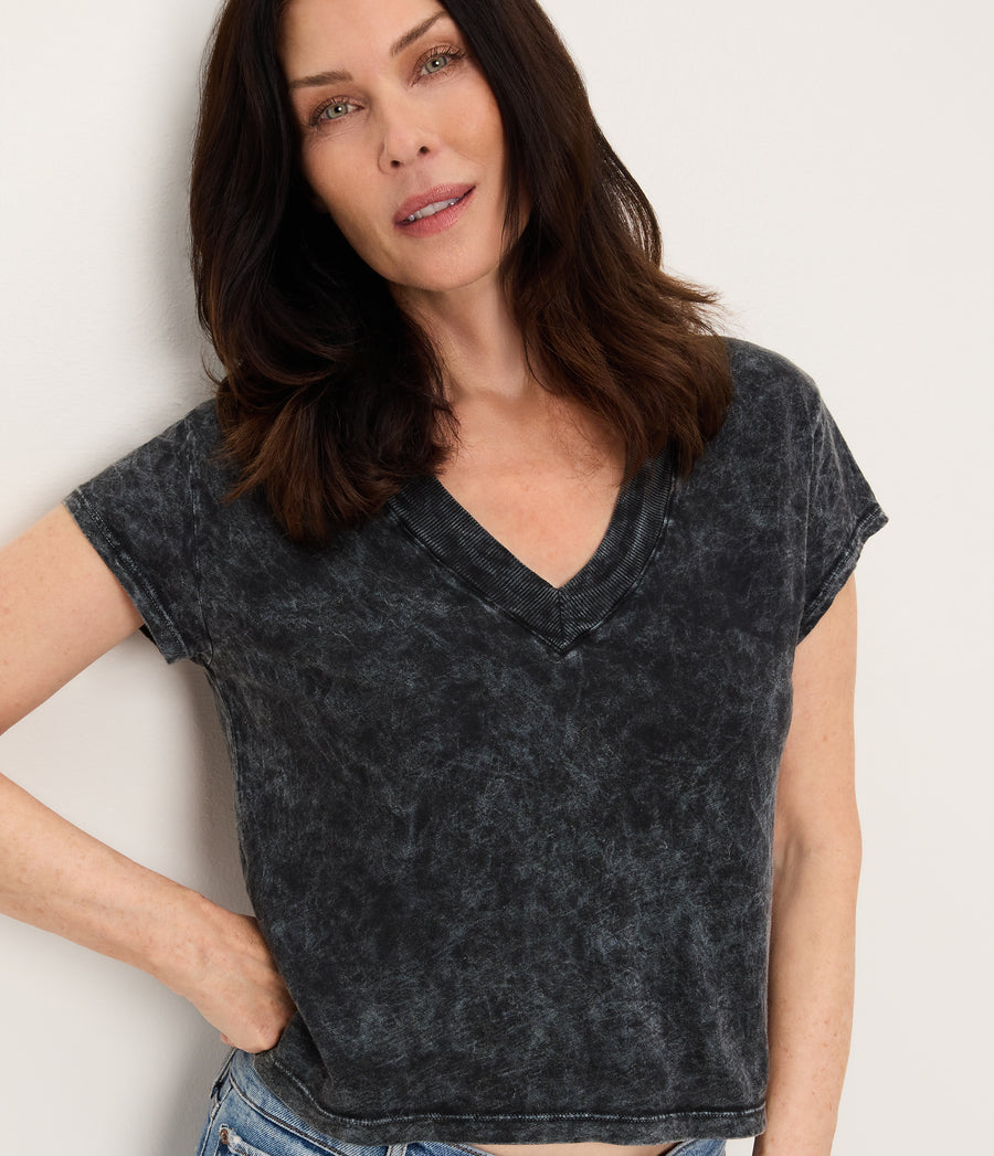 Harlan Mineral Wash Cropped V-Neck Tee BLACK / XL #BLACK