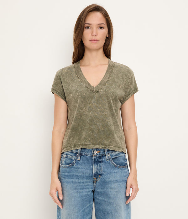 Harlan Mineral Wash Cropped V-Neck Tee CAPER / XL #CAPER