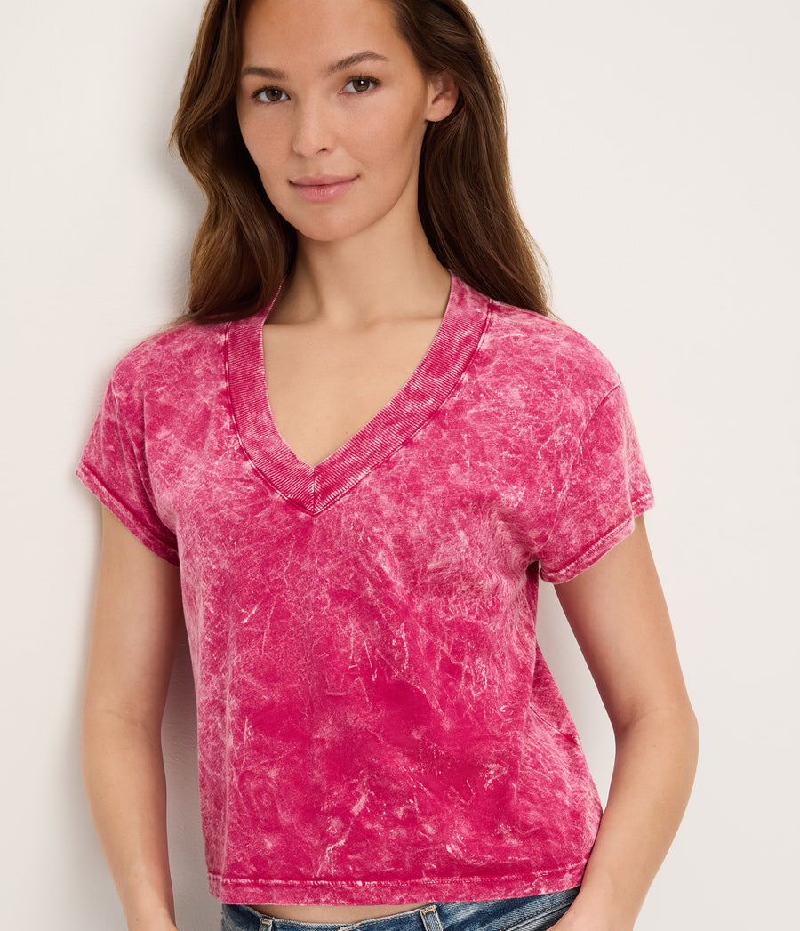 Harlan Mineral Wash Cropped V-Neck Tee FRENCH ROSE / XL #FRENCH ROSE