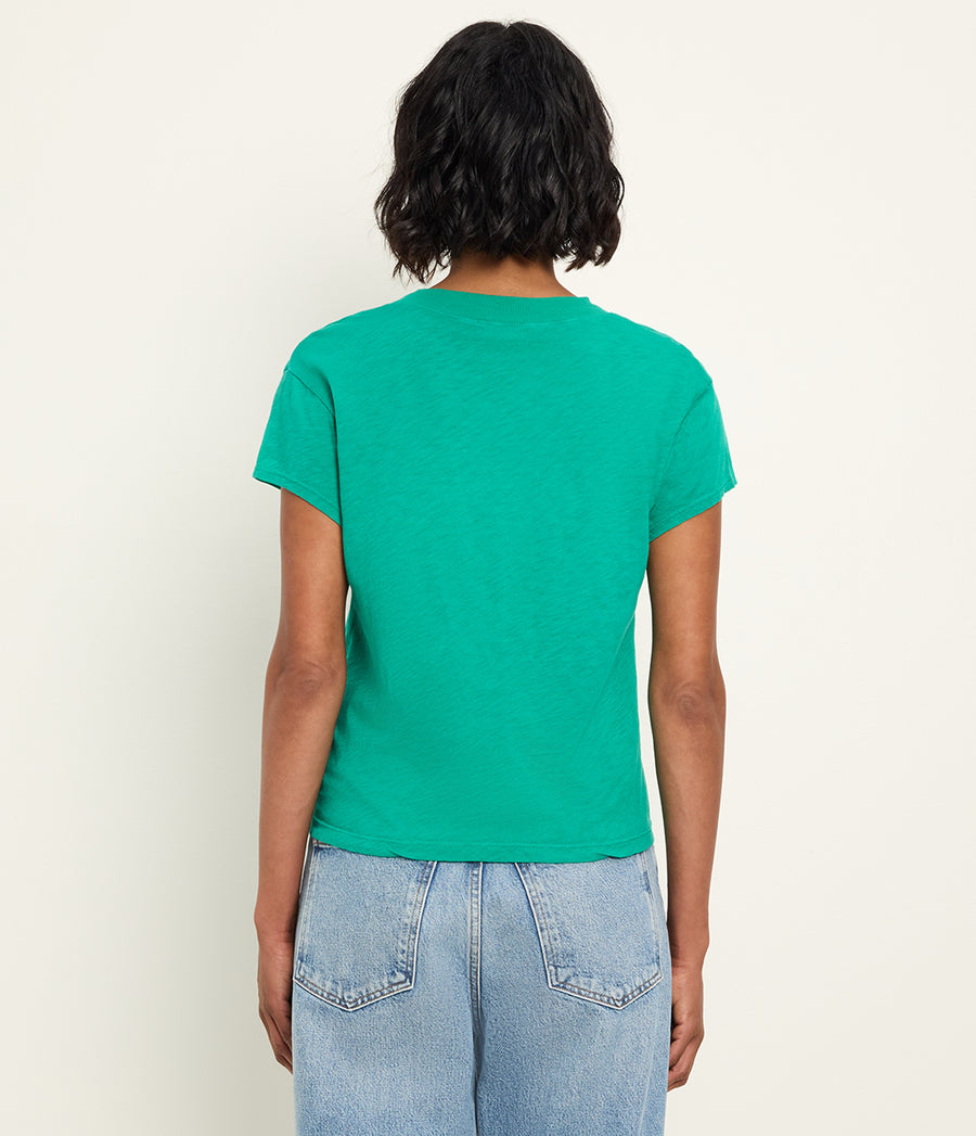 Harlan Cropped V-Neck Tee in MALDIVES Green Back View #MALDIVES