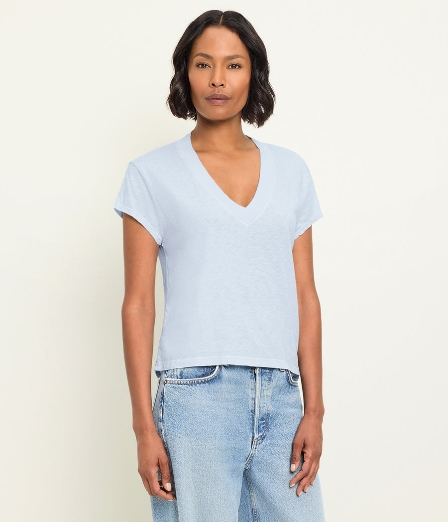 Harlan Cropped V-Neck Tee in SPLASH Blue Side View #SPLASH