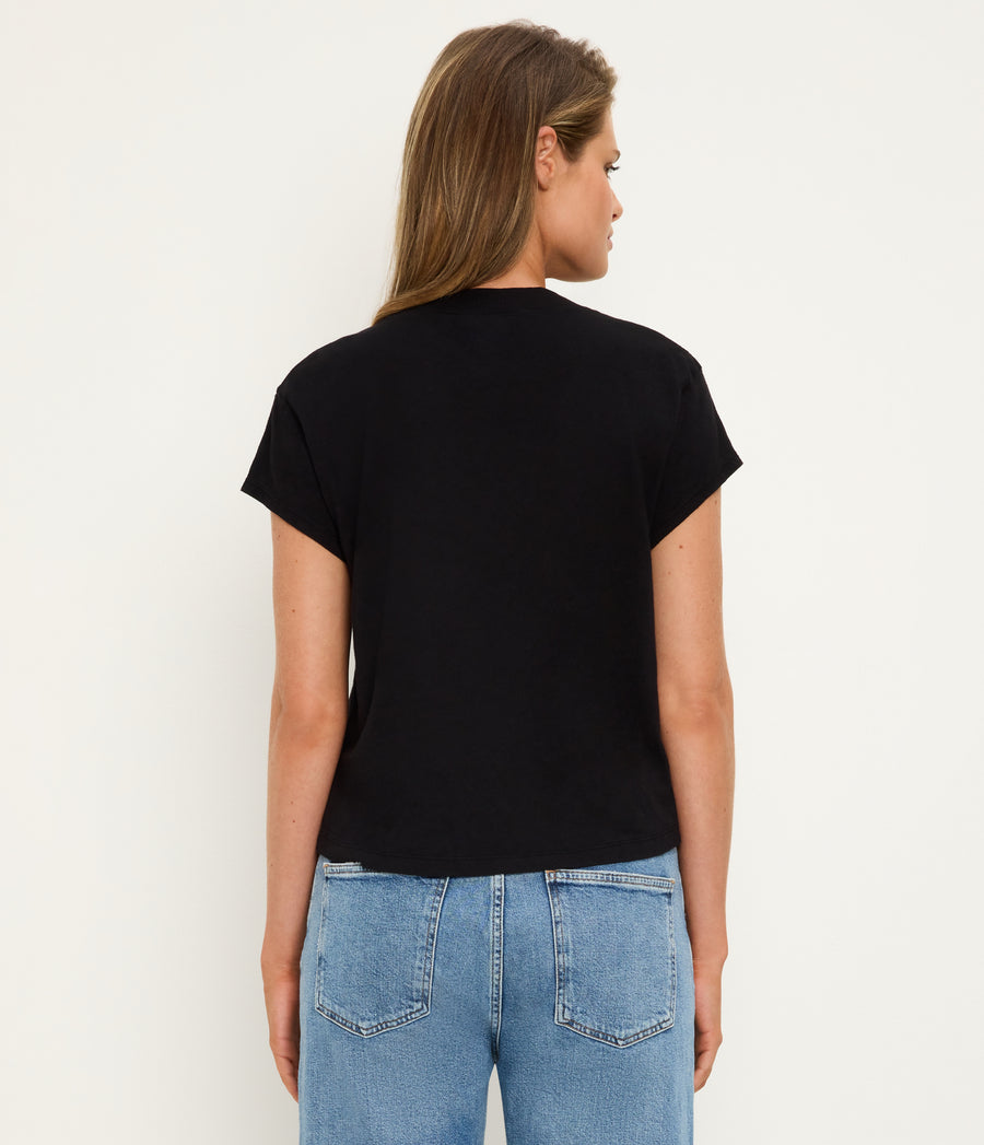 Harlan Cropped V-Neck Tee in Black Back View  #BLACK