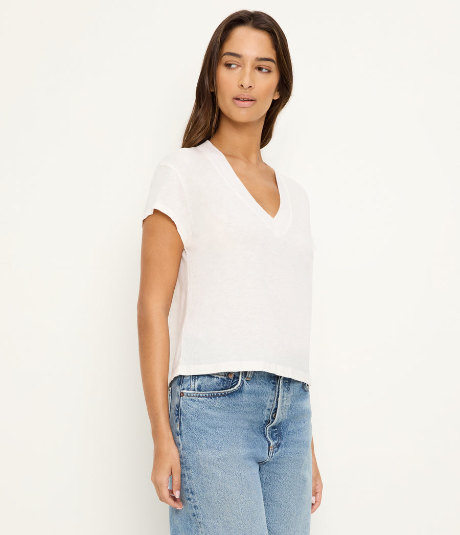 Harlan Cropped V-Neck Tee in Chalk White Side View #CHALK