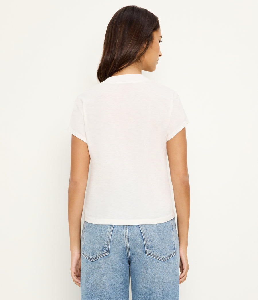 Harlan Cropped V-Neck Tee in Chalk White Back View #CHALK