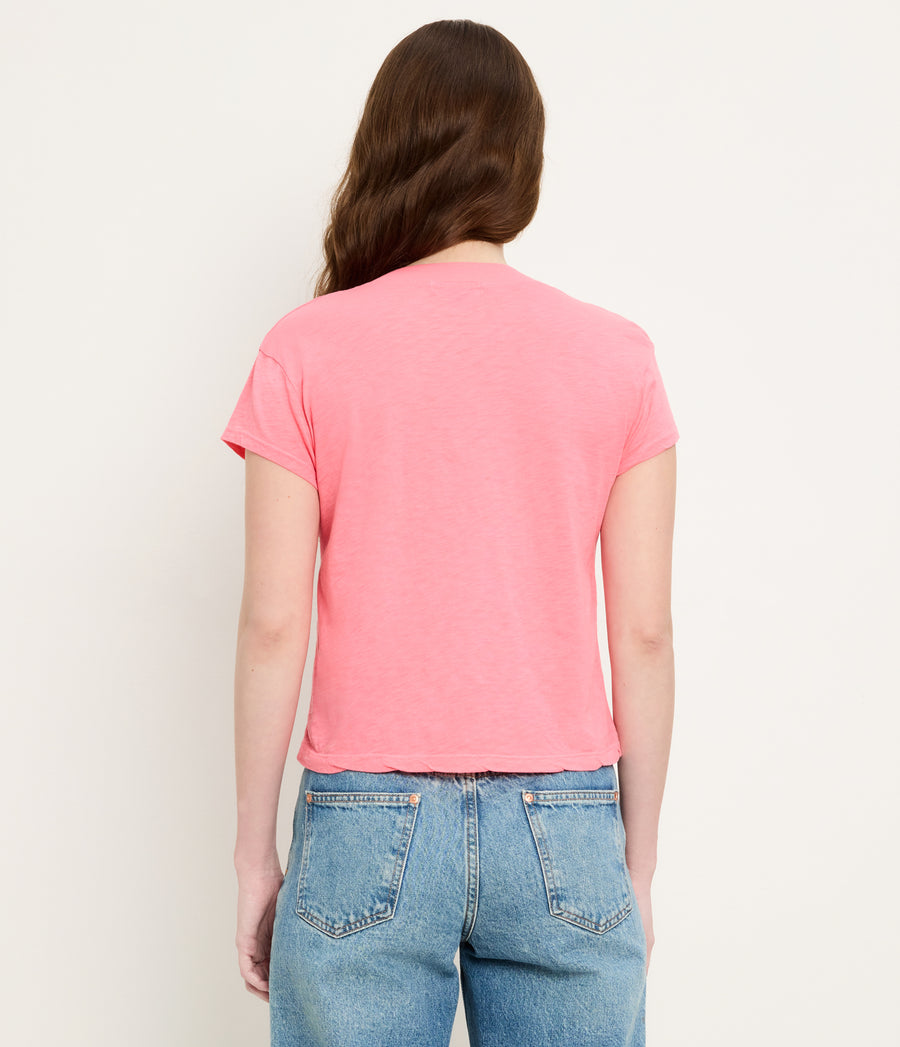 Harlan Cropped V-Neck Tee in DRAGONFRUIT Pink Back View #DRAGONFRUIT