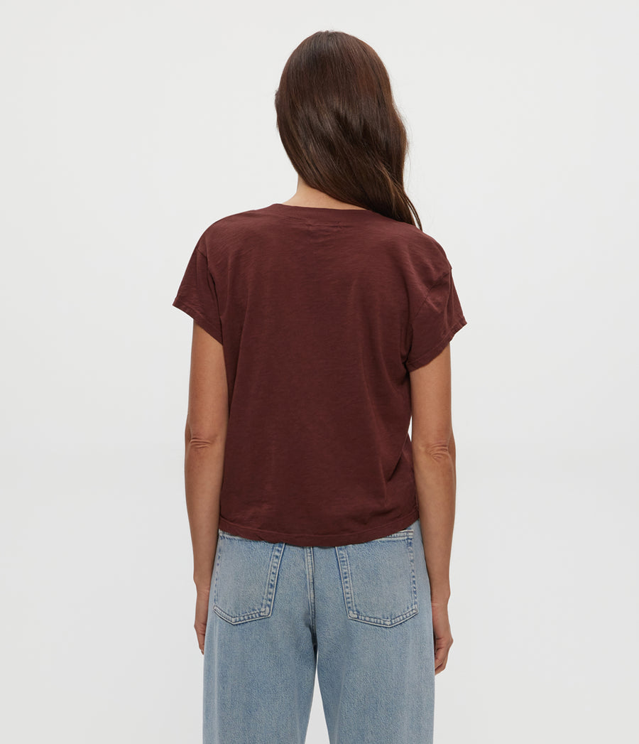 Harlan Cropped V-Neck Tee in ESPRESSO Brown Back View #ESPRESSO