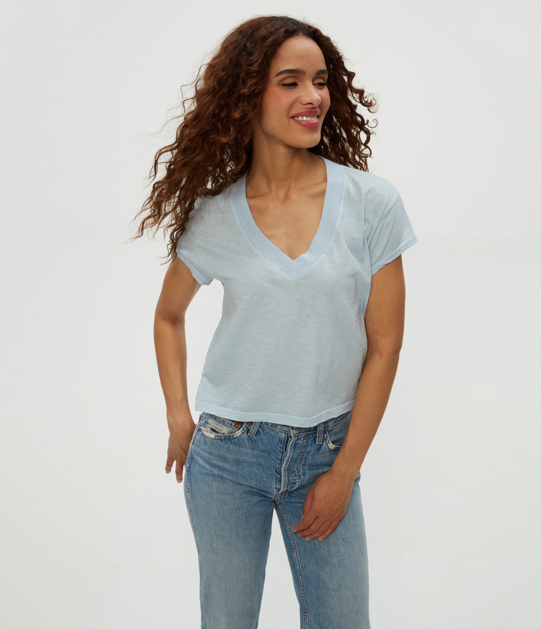 (取寄) マイケル スターズ レディース ハーラン クロップド V-ネック ティー Michael Stars women Harlan Cropped V-neck Tee Ocean Michael Stars Women's Harlan Cropped V-Neck Tee, Espresso at