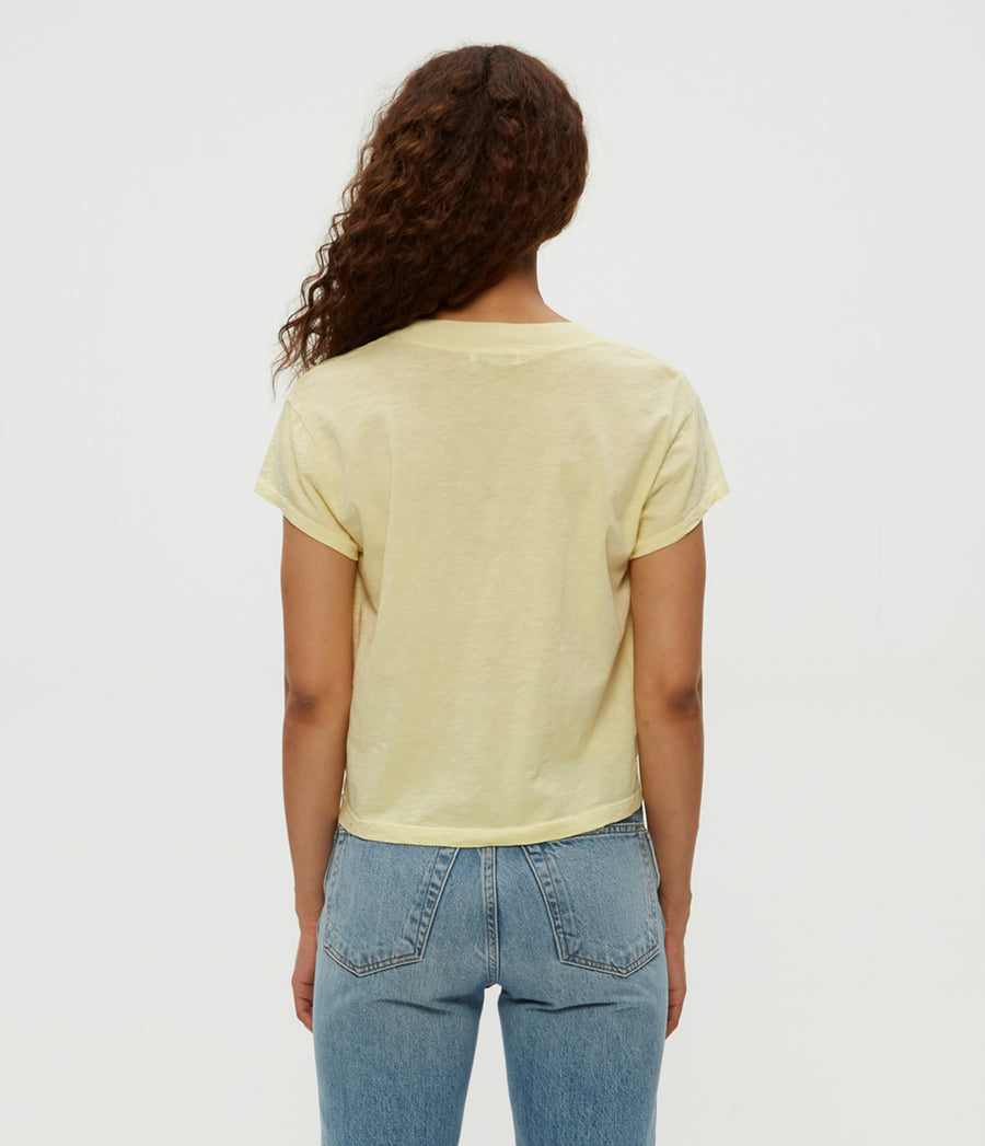 Harlan Cropped V-Neck Tee in Lemonade Yellow Back View #LEMONADE
