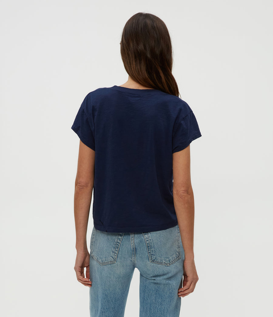 Harlan Cropped V-Neck Tee in Nocturnal Blue Back View #NOCTURNAL