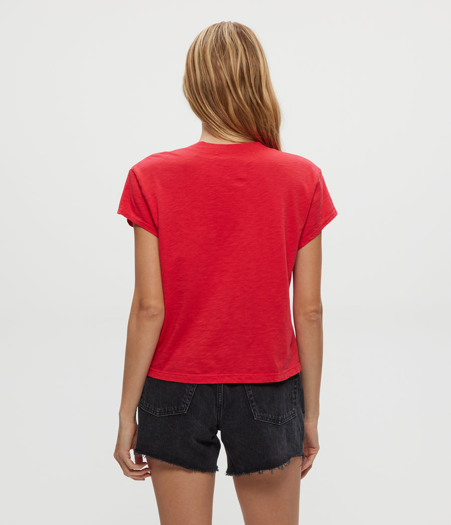 Harlan Cropped V-Neck Tee in Rumba Red Back View #RUMBA