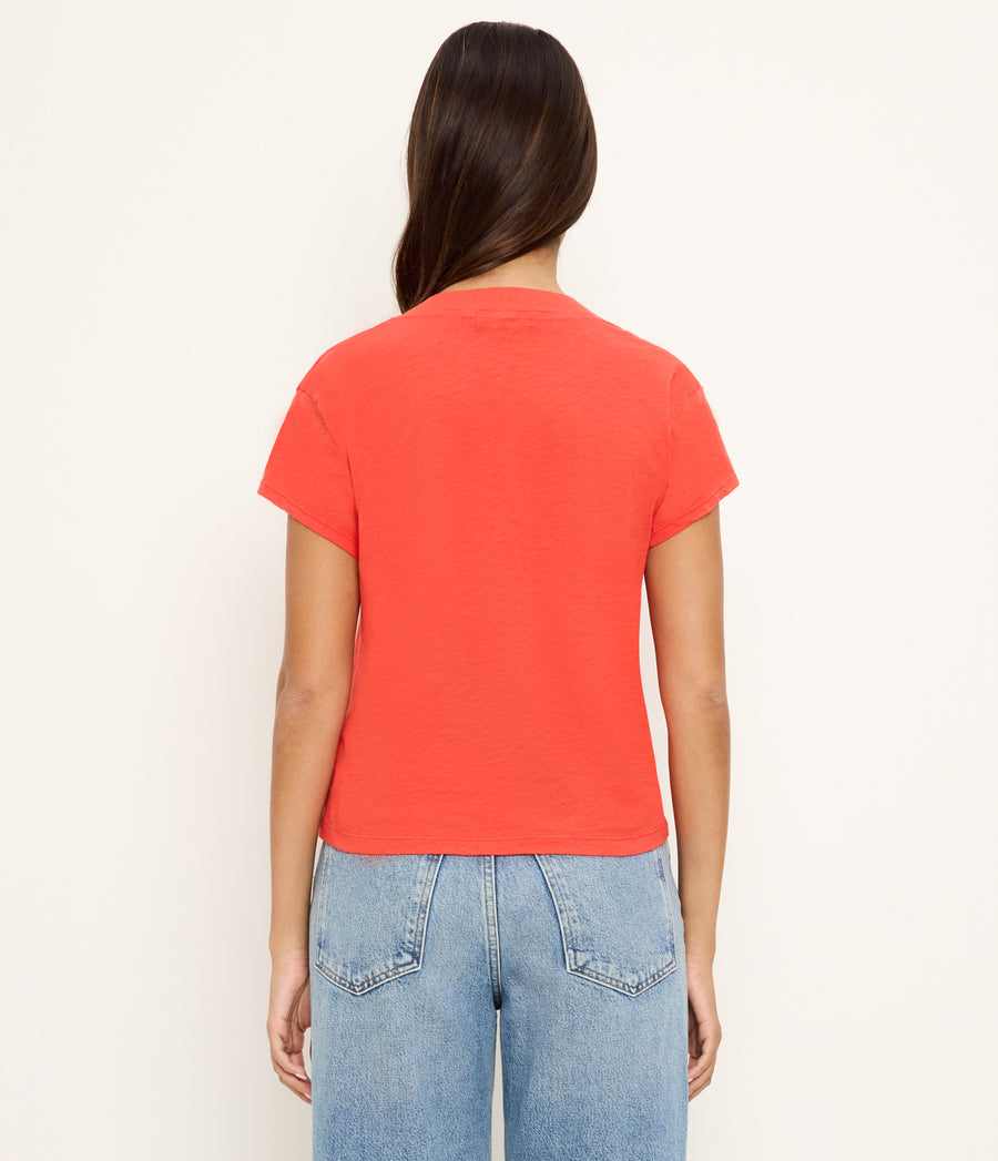 Harlan Cropped V-Neck Tee in SAMBA RED Back View #SAMBA