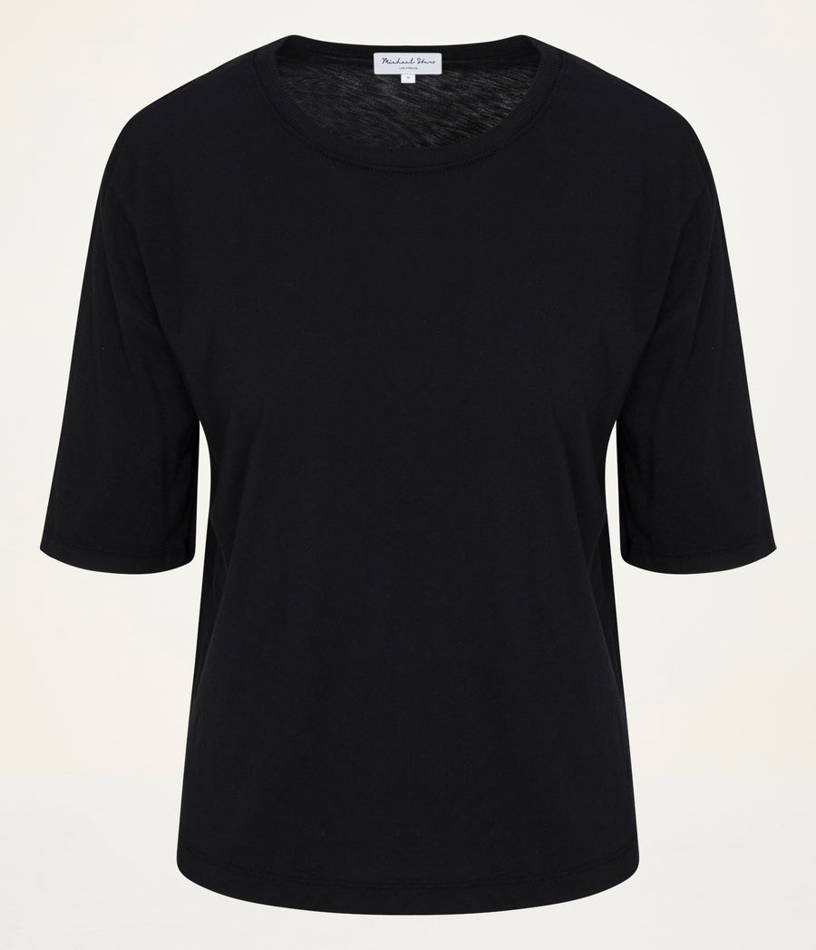 Reid Oversized Crew in Black Close up View #BLACK