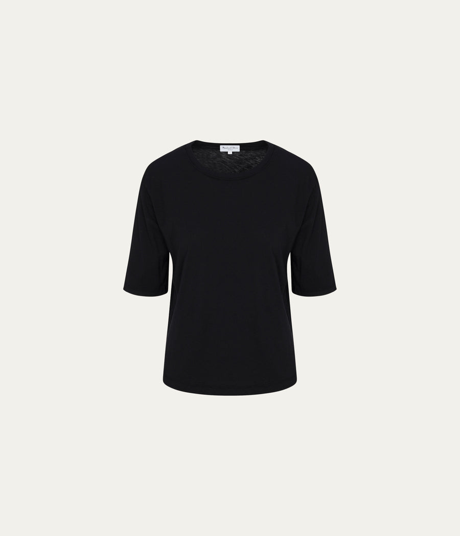 Reid Oversized Crew in Black Close up View #BLACK