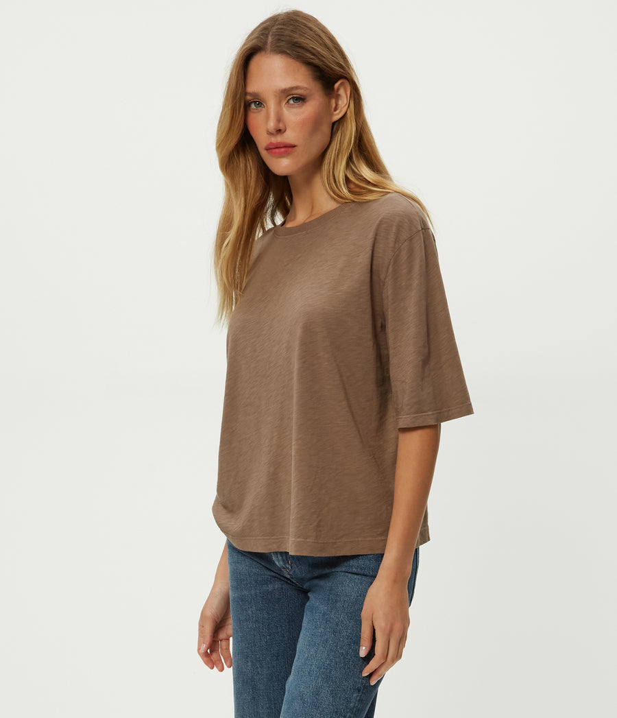 Reid Oversized Crew in Cobblestone Brown Side View #COBBLESTONE