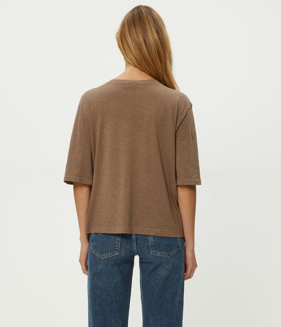 Reid Oversized Crew in Cobblestone Brown Back View #COBBLESTONE