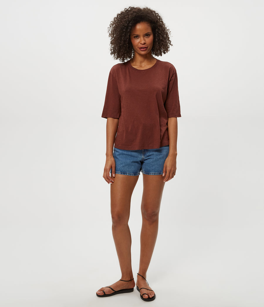 REID OVERSIZED CREW in ESPRESSO Brown Full Body View #ESPRESSO