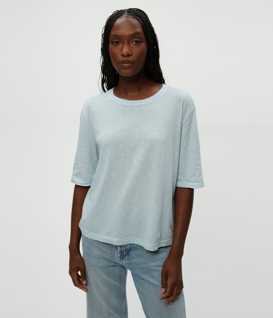 Reid Oversized Crew in Fountain Blue Close Up View #FOUNTAIN