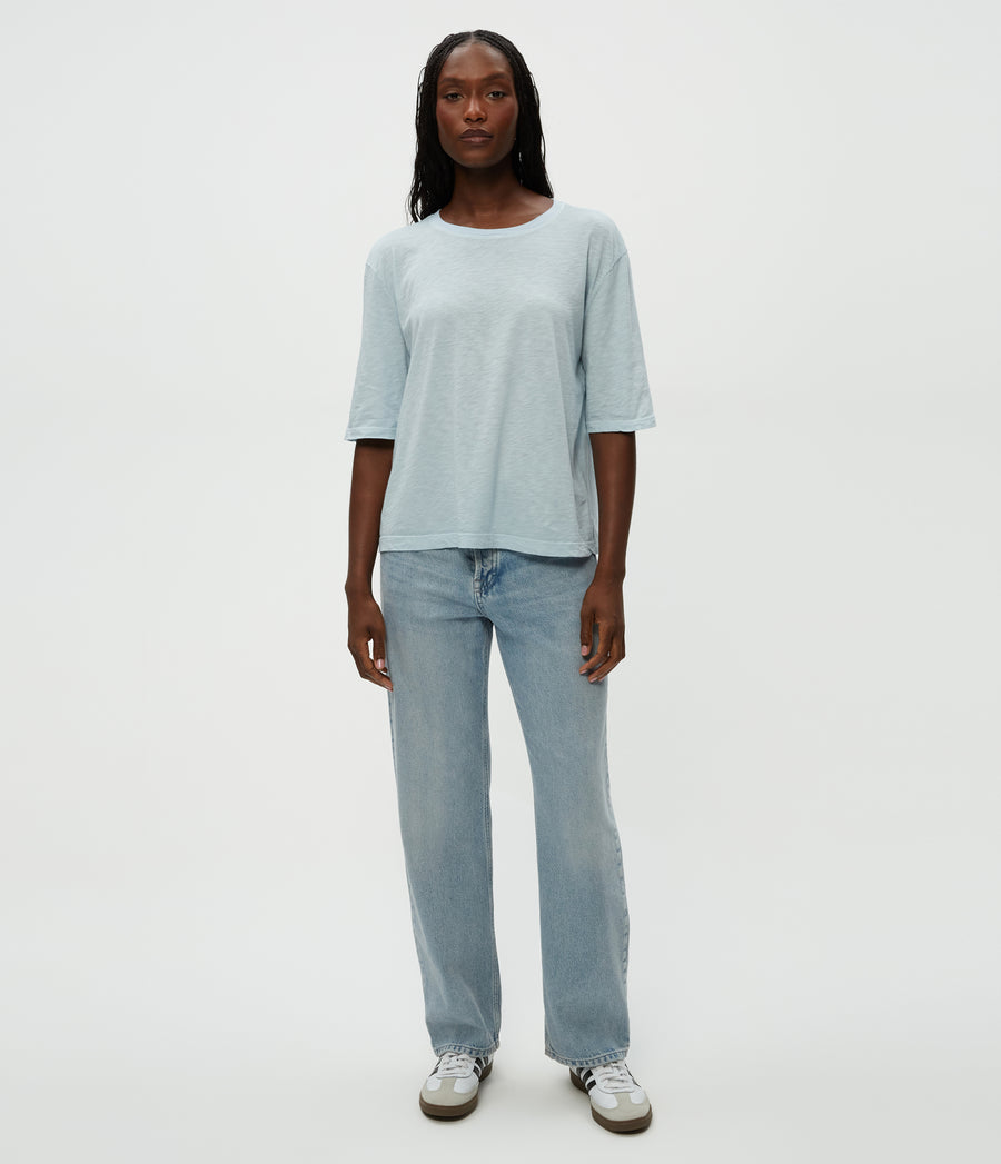 Reid Oversized Crew in Fountain Blue Full Body View #FOUNTAIN