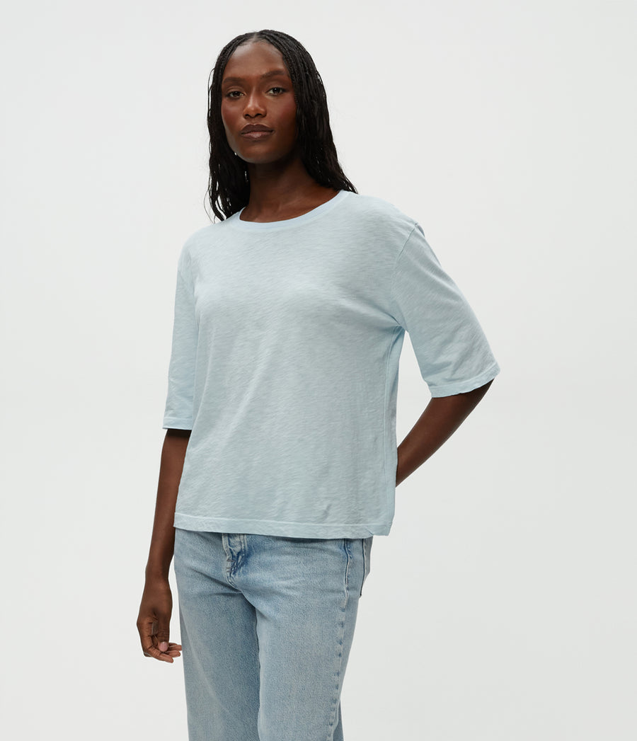 Reid Oversized Crew in Fountain Blue Side View #FOUNTAIN