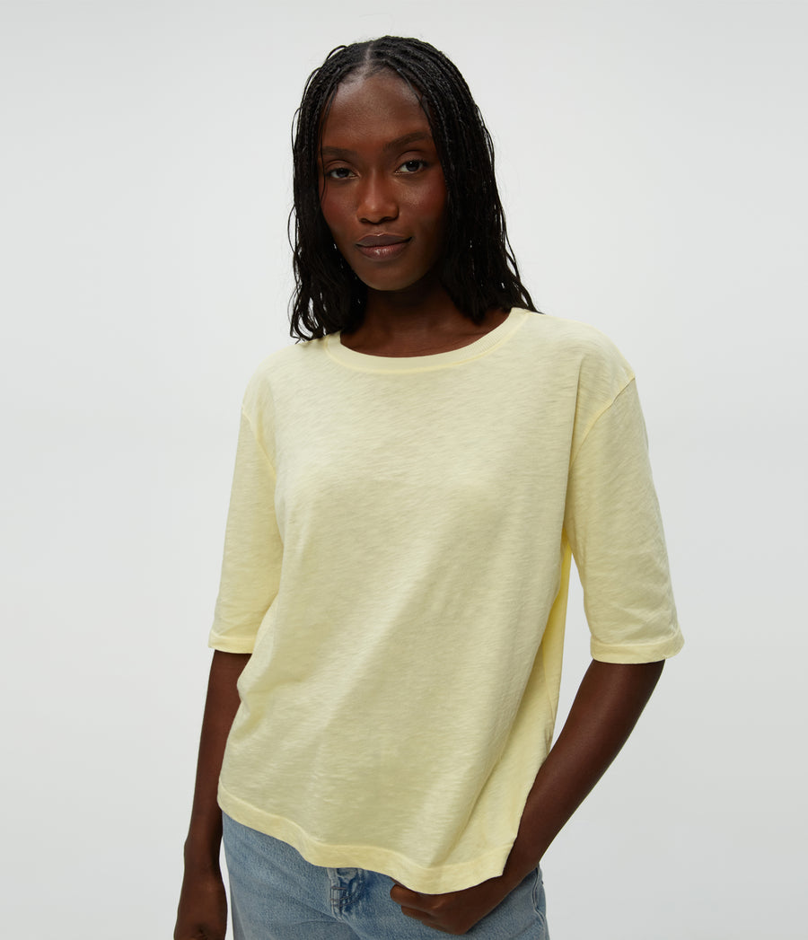 Reid Oversized Crew in Lemonade Yellow Close Up View #LEMONADE