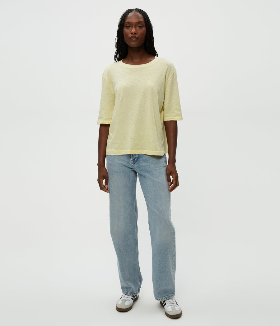 Reid Oversized Crew in Lemonade Yellow Full Body View #LEMONADE