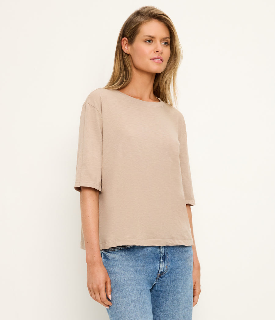 Reid Oversized Crew in  MACADAMIA Beige Side View #MACADAMIA