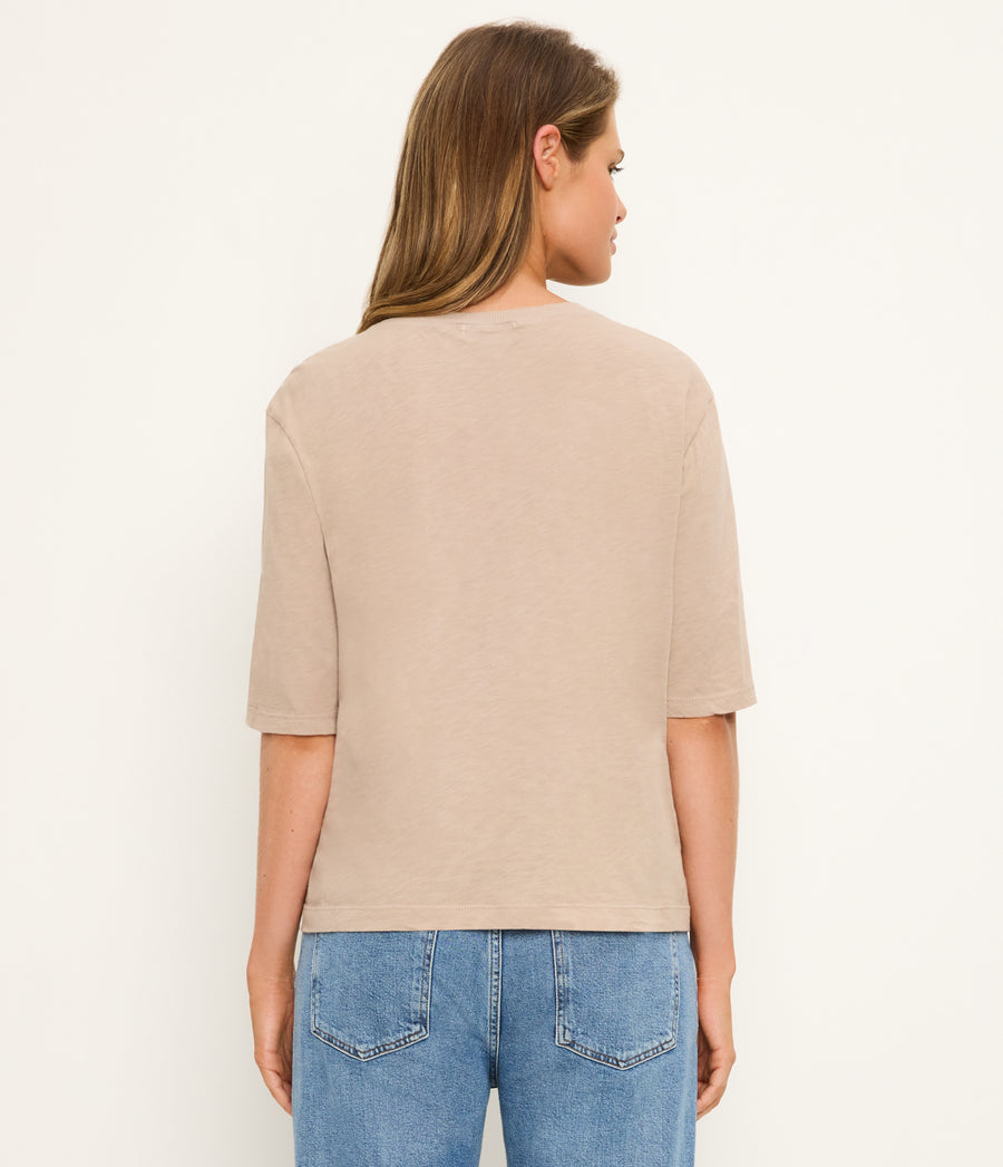 Reid Oversized Crew in  MACADAMIA Beige Back View #MACADAMIA