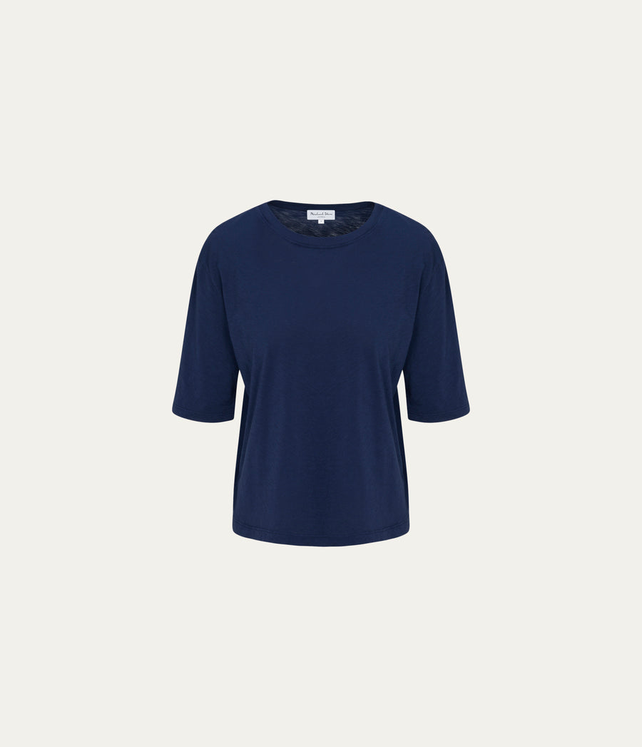 Reid Oversized Crew in Nocturnal Blue Close up View  #NOCTURNAL