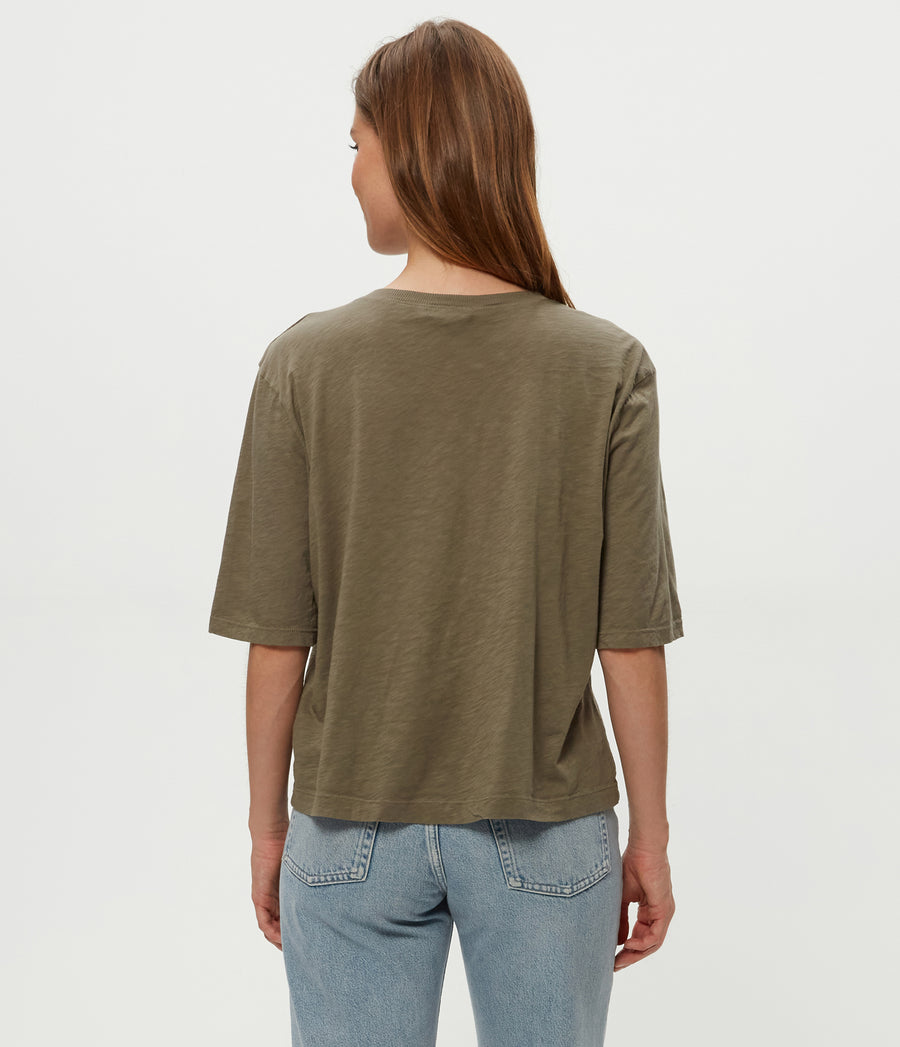 Reid Oversized Crew in Olive Green Back View #OLIVE