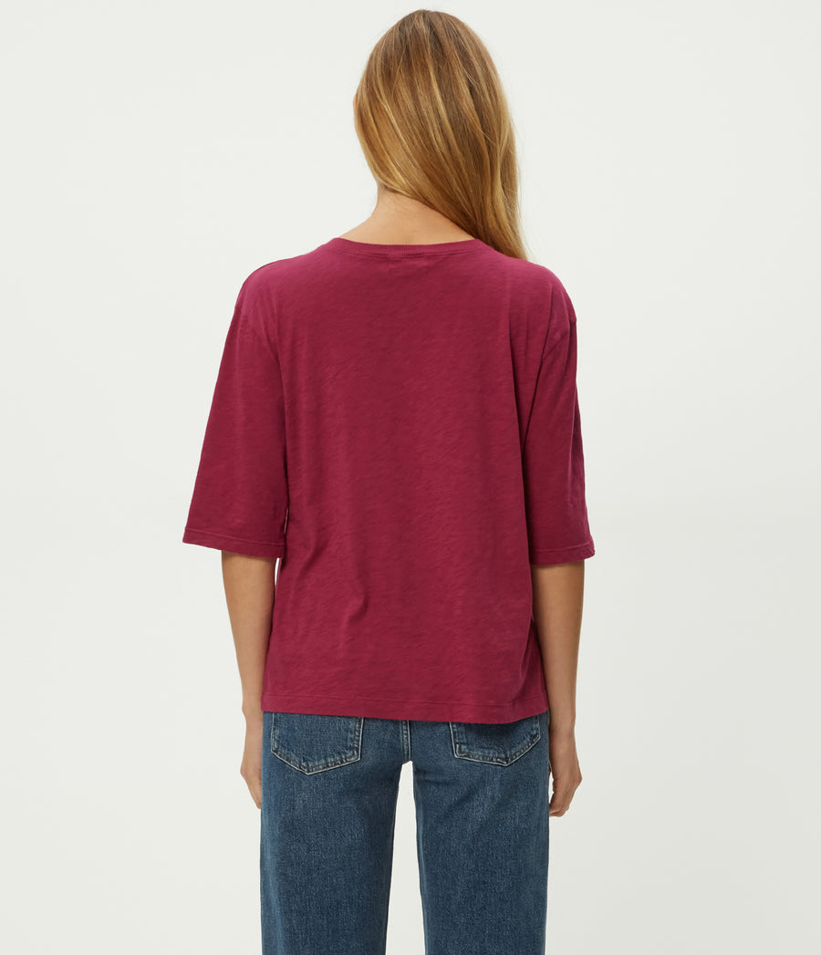 Reid Oversized Crew in RUBY RED Combo Back View #RUBY