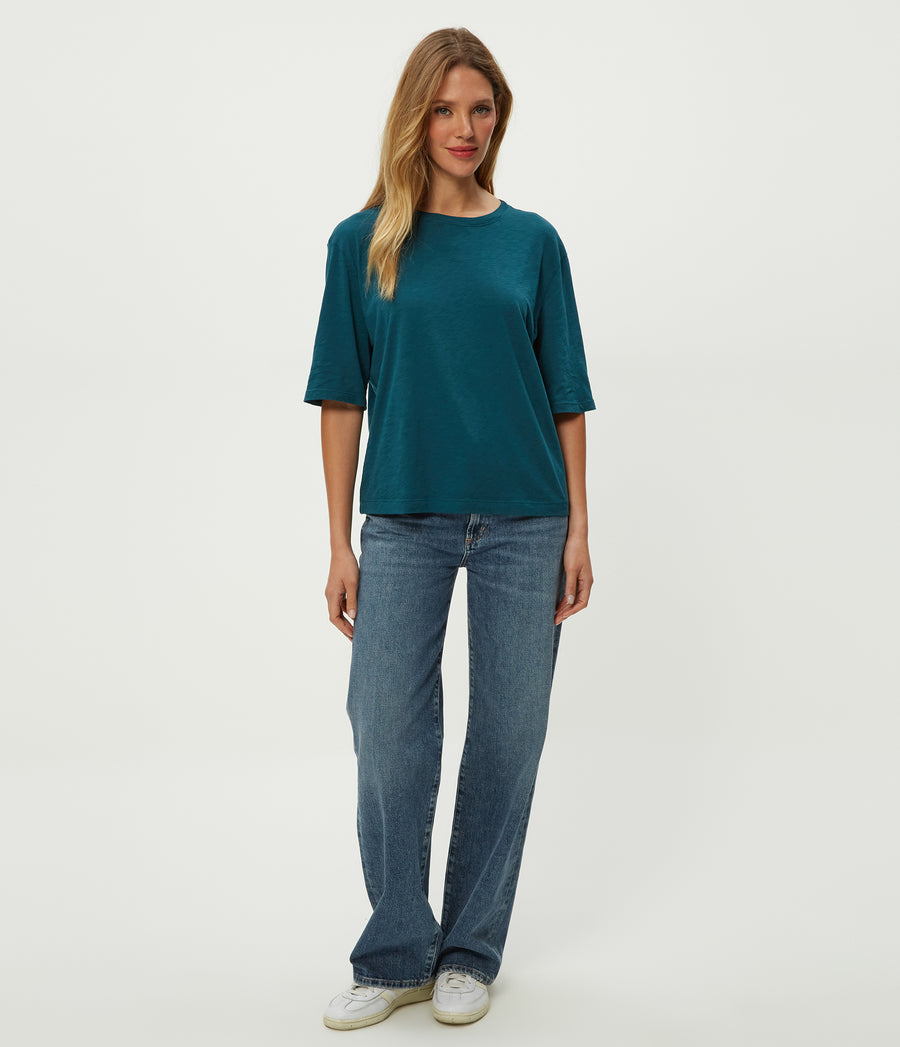Reid Oversized Crew in RAINFOREST BLUE Combo Full Body View #RAINFOREST