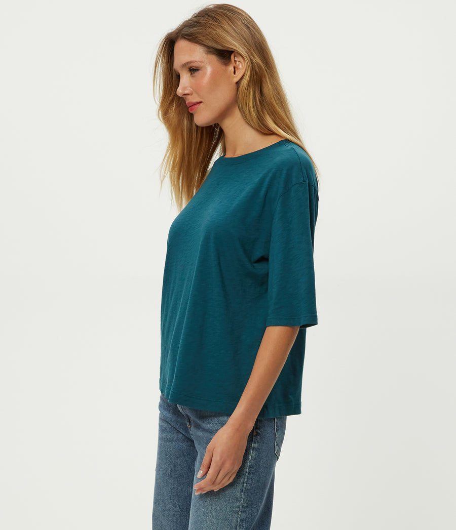 Reid Oversized Crew in RAINFOREST BLUE Combo Side View #RAINFOREST