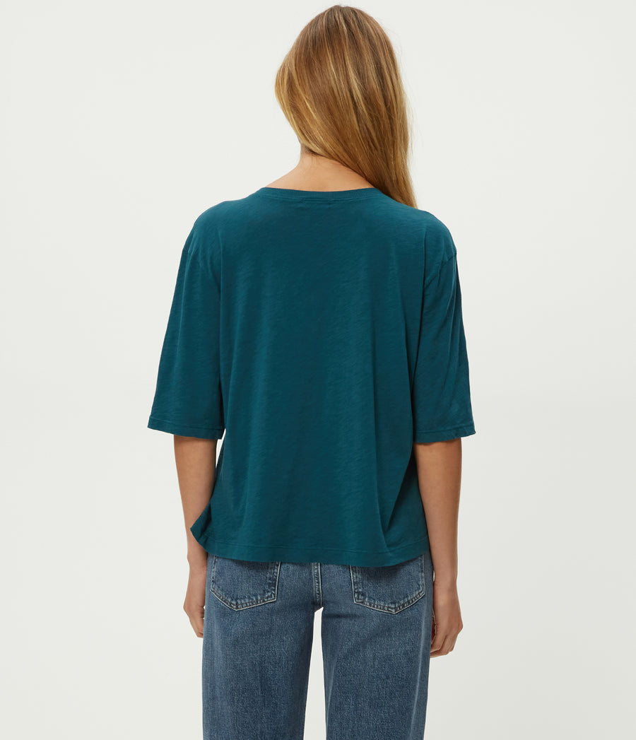 Reid Oversized Crew in RAINFOREST BLUE Combo Back View #RAINFOREST
