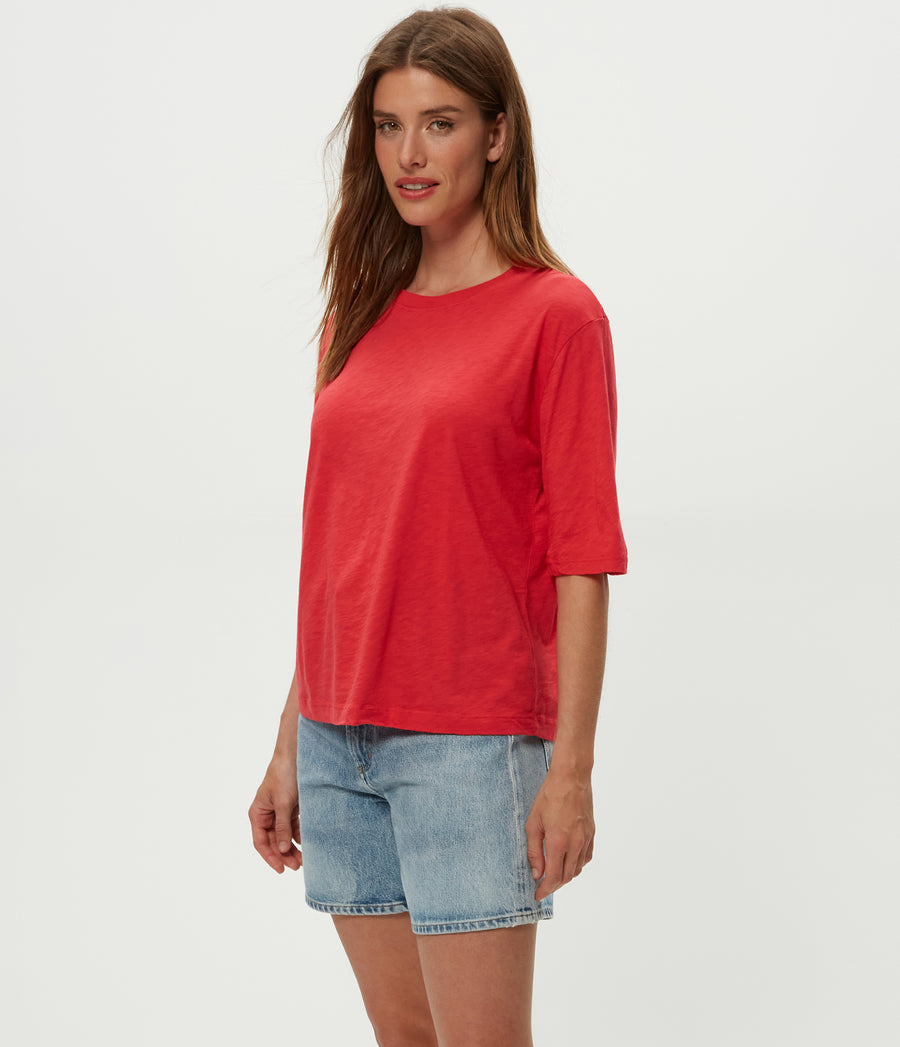 Reid Oversized Crew in Rumba Red Side View #RUMBA