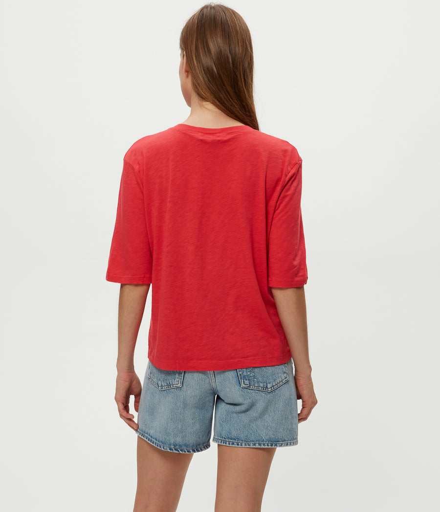 Reid Oversized Crew in Rumba Red Back View #RUMBA