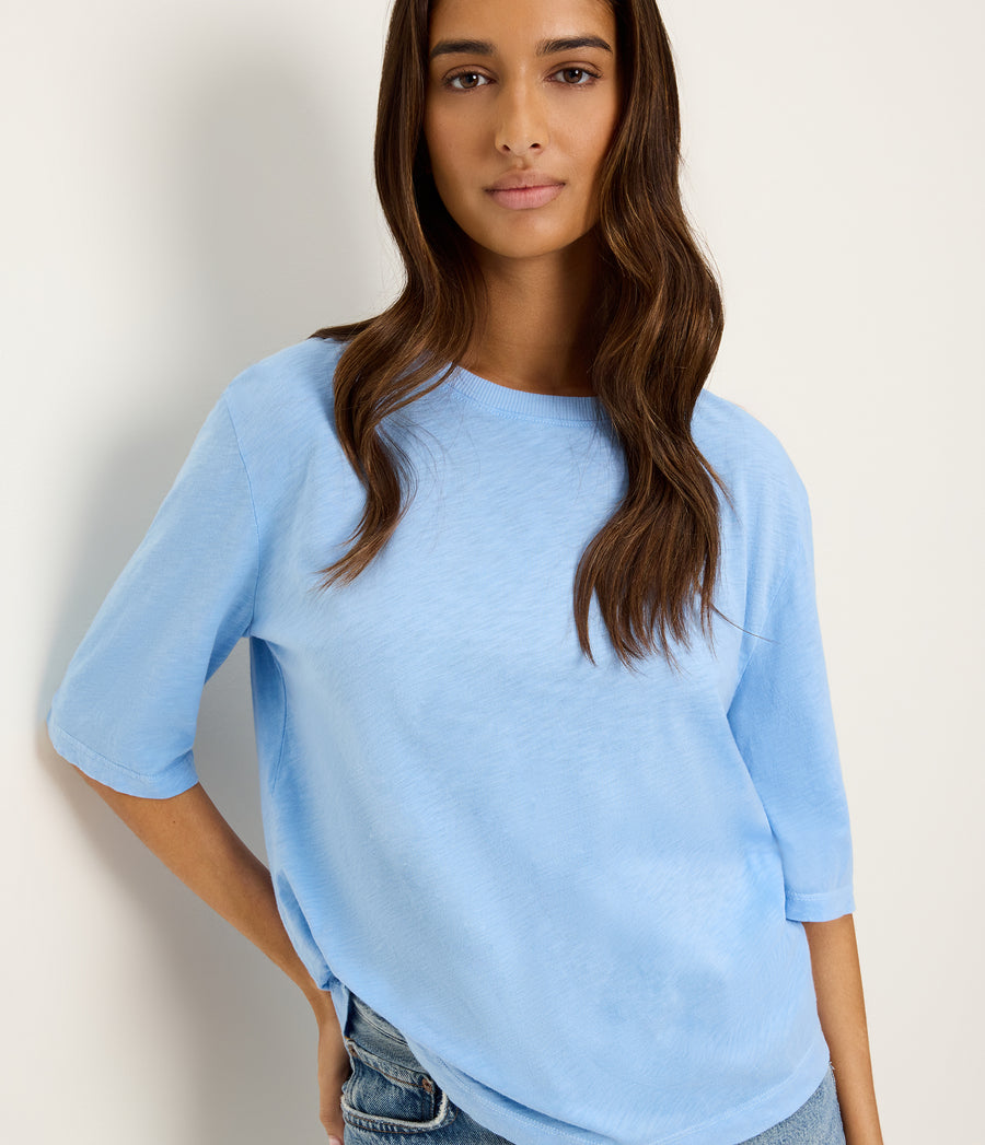 Reid Oversized Crew in SKY Blue Close up View #SKY